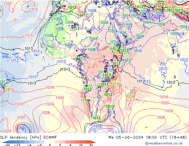 Tendenza di Pressione ECMWF mer 05.06.2024 18 UTC