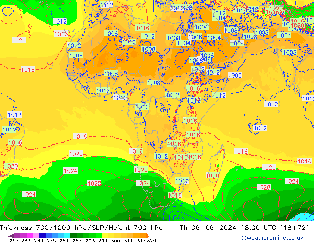 700-1000 hPa Kalınlığı ECMWF Per 06.06.2024 18 UTC