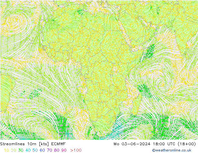 Línea de corriente 10m ECMWF lun 03.06.2024 18 UTC