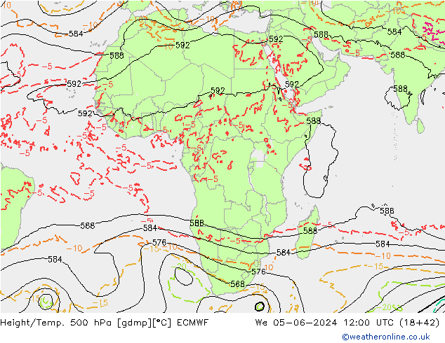 Height/Temp. 500 hPa ECMWF śro. 05.06.2024 12 UTC