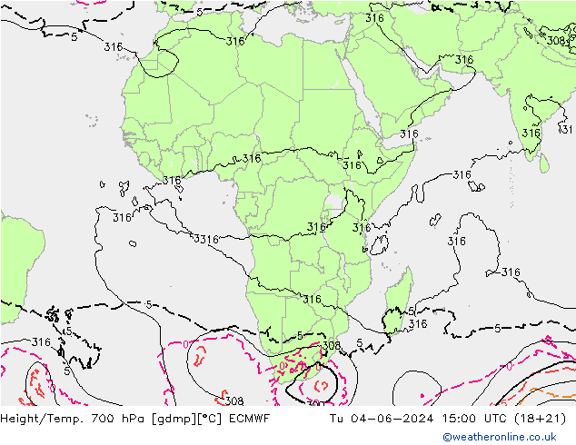 Height/Temp. 700 hPa ECMWF Tu 04.06.2024 15 UTC