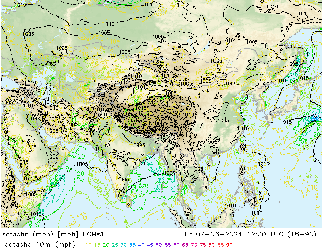 Isotaca (mph) ECMWF vie 07.06.2024 12 UTC