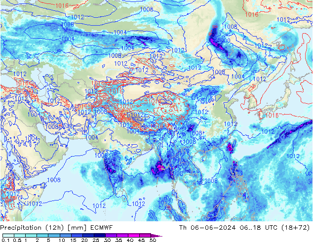 Precipitación (12h) ECMWF jue 06.06.2024 18 UTC