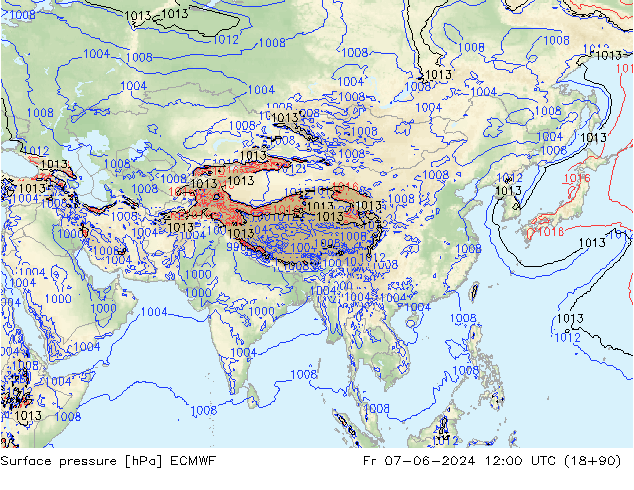 Luchtdruk (Grond) ECMWF vr 07.06.2024 12 UTC