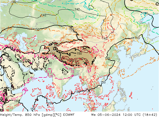 Yükseklik/Sıc. 850 hPa ECMWF Çar 05.06.2024 12 UTC