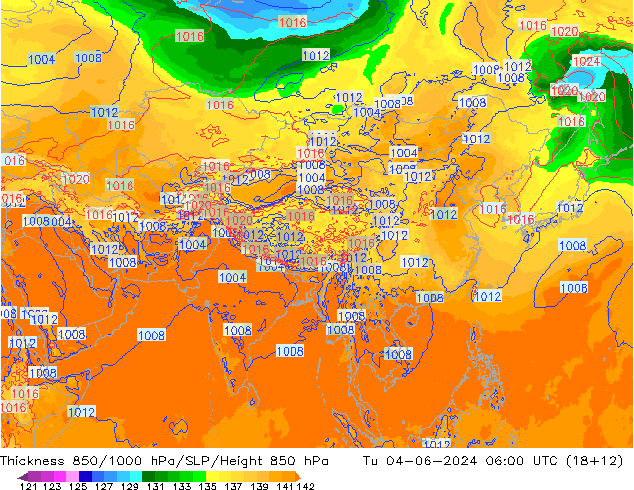 Thck 850-1000 hPa ECMWF wto. 04.06.2024 06 UTC