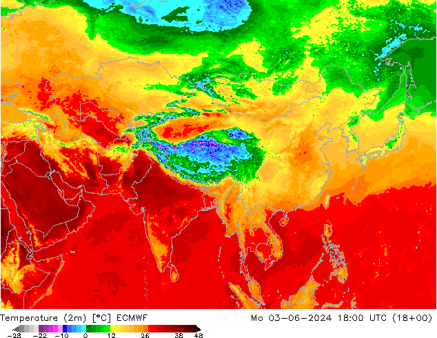 карта температуры ECMWF пн 03.06.2024 18 UTC