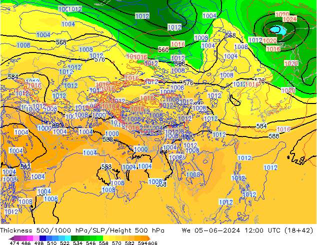 Thck 500-1000hPa ECMWF śro. 05.06.2024 12 UTC