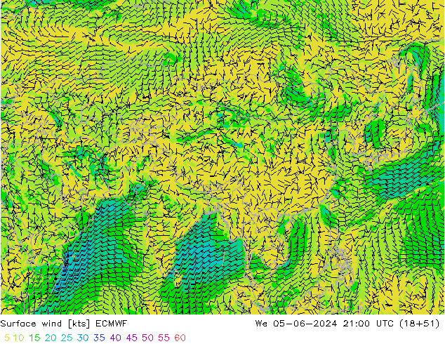 Viento 10 m ECMWF mié 05.06.2024 21 UTC