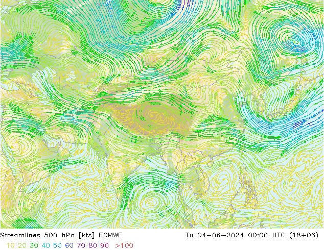 Streamlines 500 hPa ECMWF Tu 04.06.2024 00 UTC