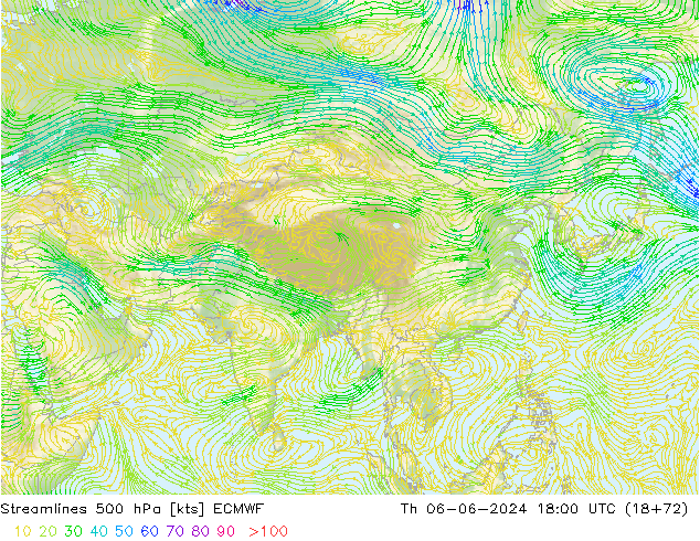 Ligne de courant 500 hPa ECMWF jeu 06.06.2024 18 UTC