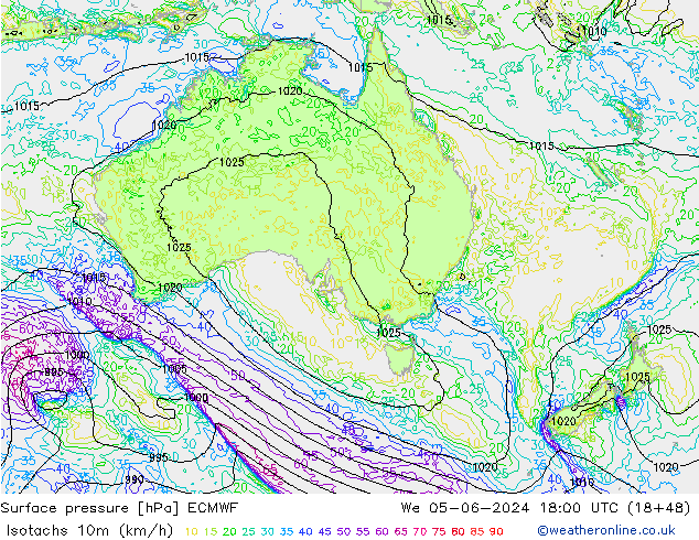 Isotachs (kph) ECMWF We 05.06.2024 18 UTC