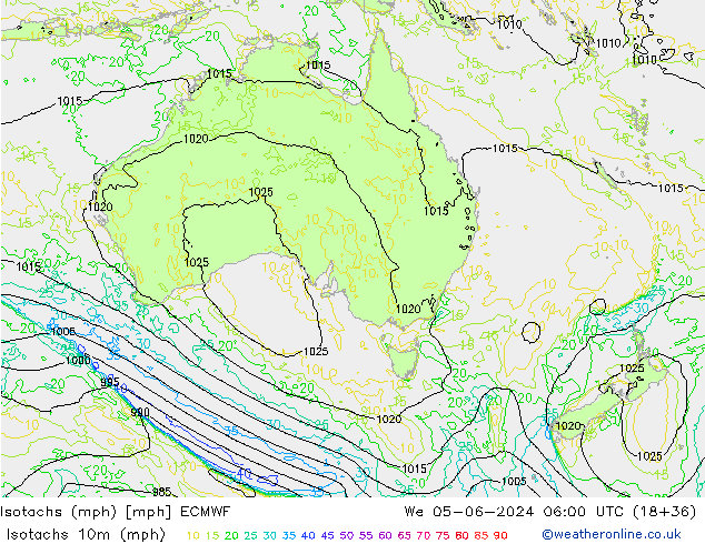 Isotachs (mph) ECMWF Qua 05.06.2024 06 UTC