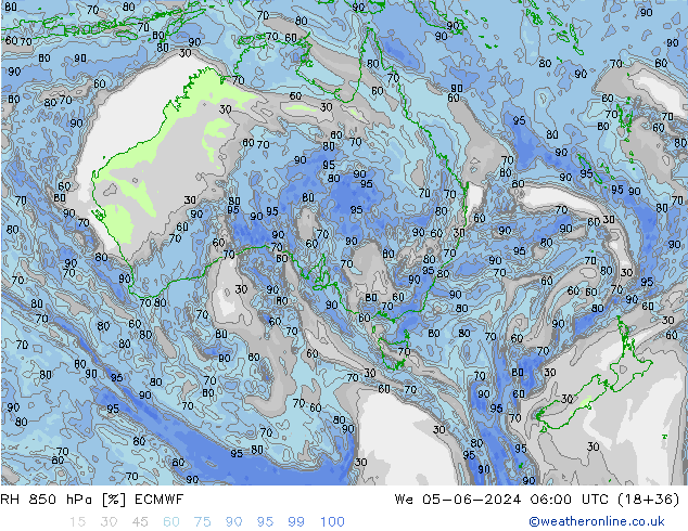 RH 850 hPa ECMWF Qua 05.06.2024 06 UTC