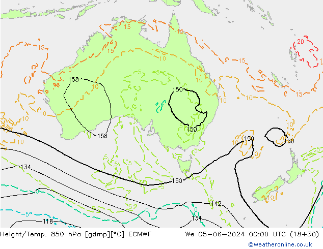 Z500/Rain (+SLP)/Z850 ECMWF We 05.06.2024 00 UTC