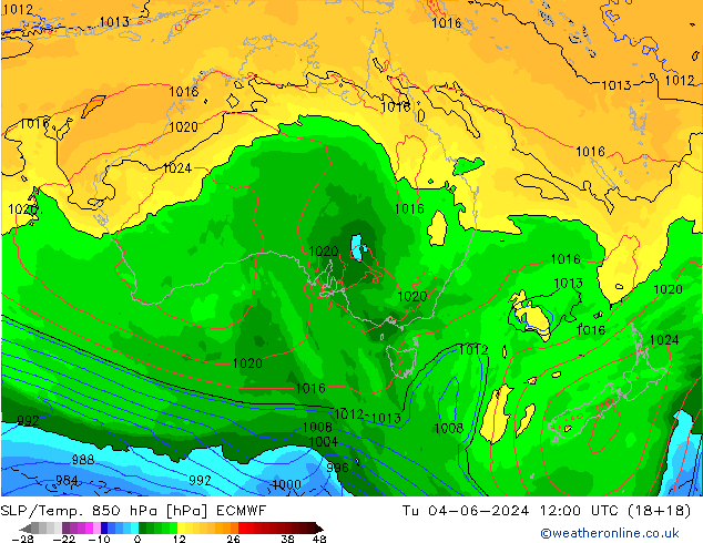 850 hPa Yer Bas./Sıc ECMWF Sa 04.06.2024 12 UTC