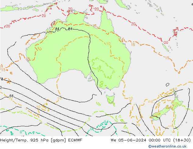 Hoogte/Temp. 925 hPa ECMWF wo 05.06.2024 00 UTC