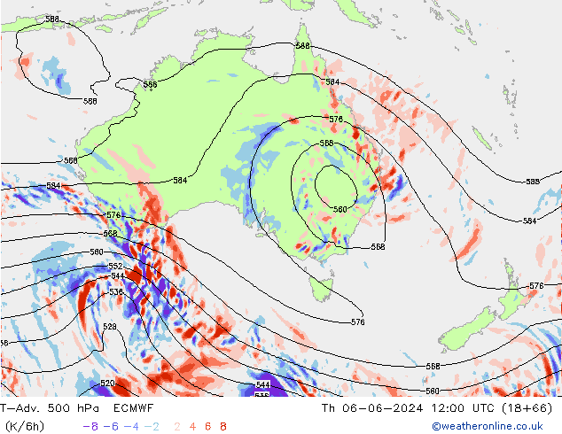 T-Adv. 500 гПа ECMWF чт 06.06.2024 12 UTC