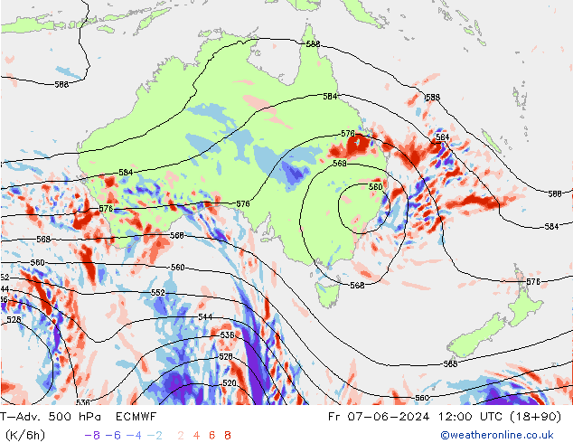 T-Adv. 500 hPa ECMWF Fr 07.06.2024 12 UTC