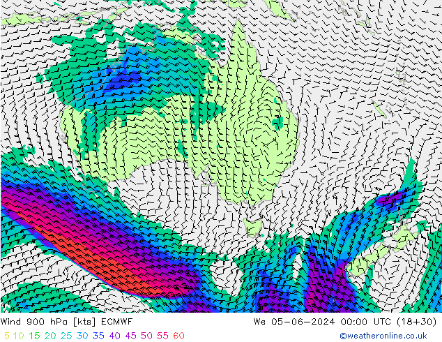 wiatr 900 hPa ECMWF śro. 05.06.2024 00 UTC