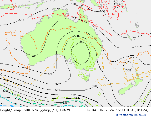 Hoogte/Temp. 500 hPa ECMWF di 04.06.2024 18 UTC