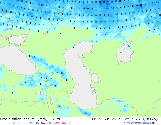 Precipitation accum. ECMWF Fr 07.06.2024 12 UTC