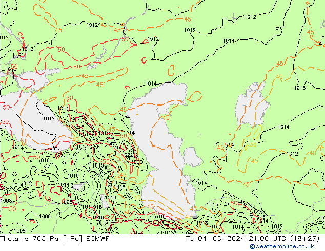Theta-e 700hPa ECMWF wto. 04.06.2024 21 UTC