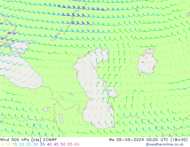 Vento 500 hPa ECMWF mer 05.06.2024 00 UTC