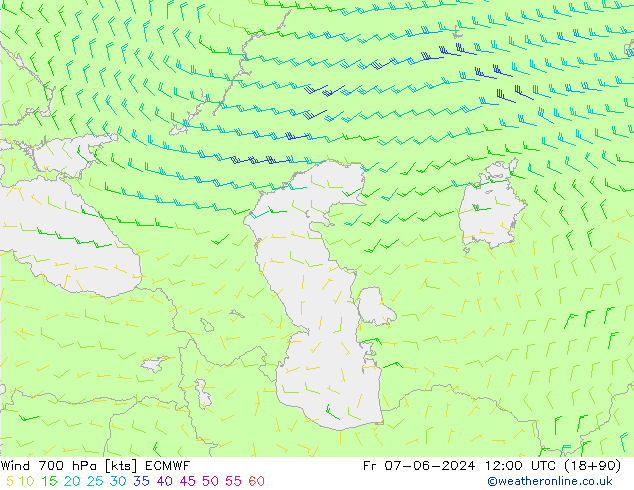 Wind 700 hPa ECMWF Fr 07.06.2024 12 UTC