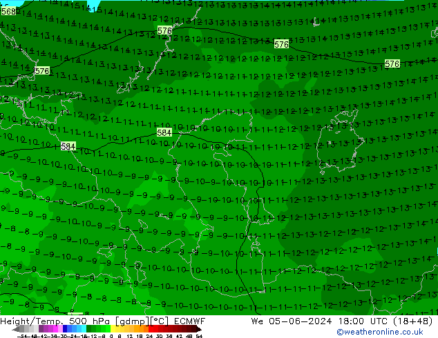 Z500/Rain (+SLP)/Z850 ECMWF śro. 05.06.2024 18 UTC