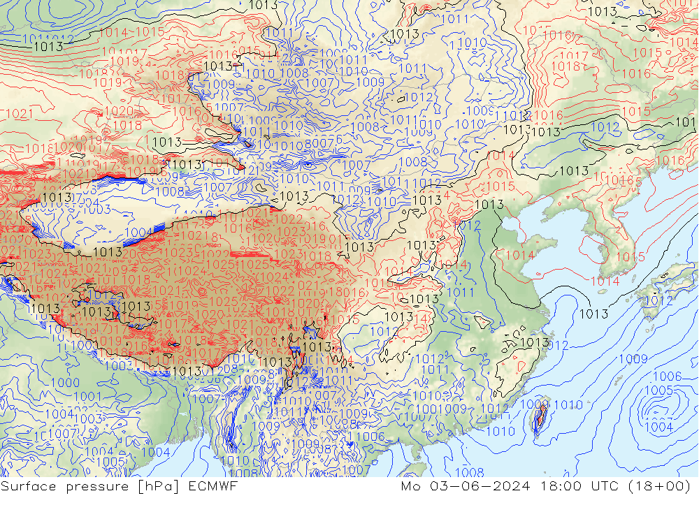 Presión superficial ECMWF lun 03.06.2024 18 UTC