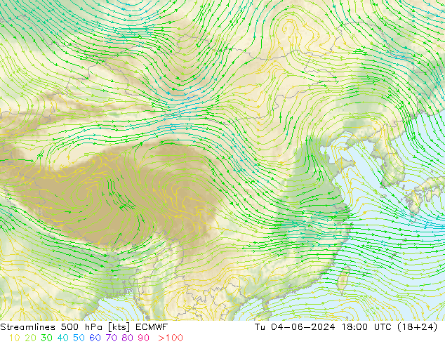 Streamlines 500 hPa ECMWF Út 04.06.2024 18 UTC