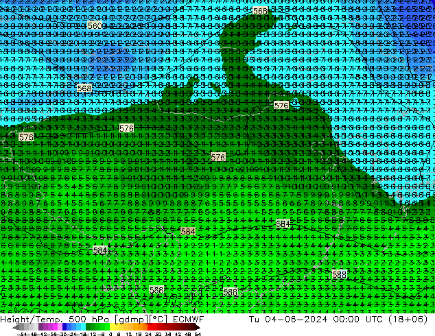 Z500/Rain (+SLP)/Z850 ECMWF 星期二 04.06.2024 00 UTC