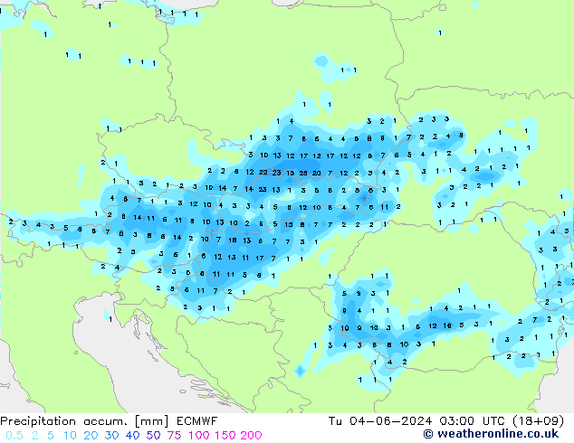 Precipitation accum. ECMWF вт 04.06.2024 03 UTC