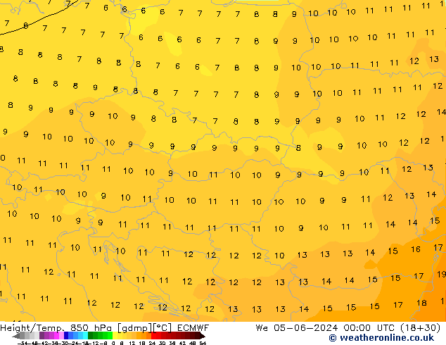 Height/Temp. 850 hPa ECMWF We 05.06.2024 00 UTC