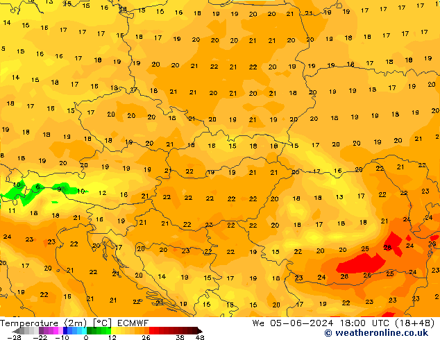 Temperature (2m) ECMWF We 05.06.2024 18 UTC