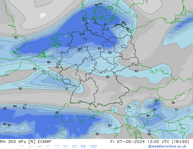 RH 300 hPa ECMWF ven 07.06.2024 12 UTC