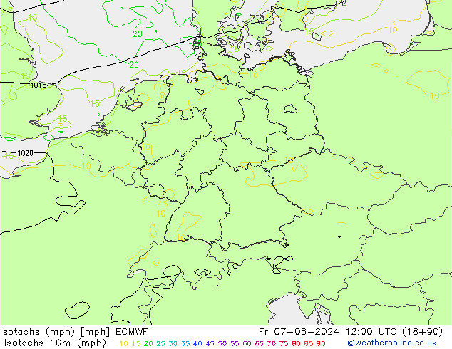 Isotaca (mph) ECMWF vie 07.06.2024 12 UTC