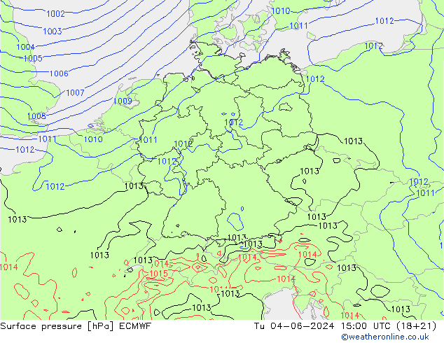 Surface pressure ECMWF Tu 04.06.2024 15 UTC