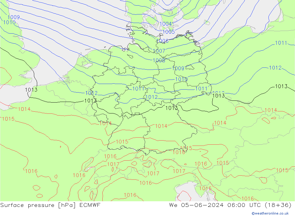 Surface pressure ECMWF We 05.06.2024 06 UTC