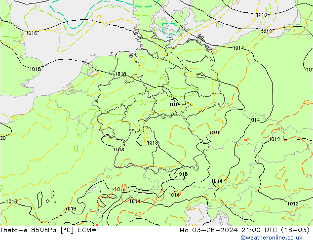 Theta-e 850hPa ECMWF lun 03.06.2024 21 UTC