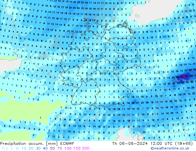 Precipitation accum. ECMWF Th 06.06.2024 12 UTC