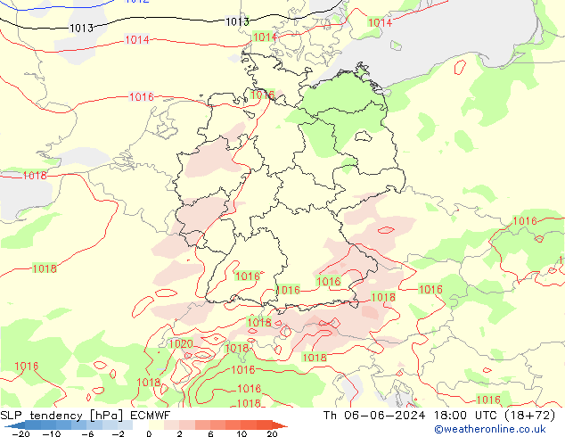 Druktendens (+/-) ECMWF do 06.06.2024 18 UTC