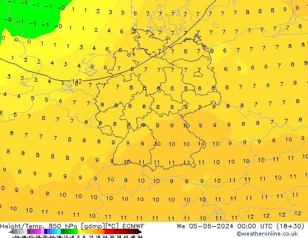 Z500/Rain (+SLP)/Z850 ECMWF We 05.06.2024 00 UTC