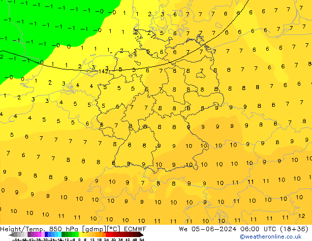 Z500/Rain (+SLP)/Z850 ECMWF mer 05.06.2024 06 UTC