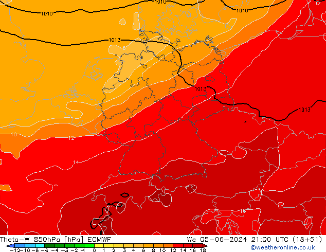 Theta-W 850hPa ECMWF mié 05.06.2024 21 UTC