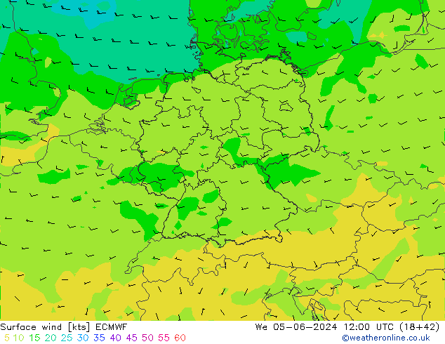 Surface wind ECMWF We 05.06.2024 12 UTC