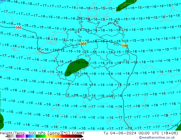 Z500/Rain (+SLP)/Z850 ECMWF wto. 04.06.2024 00 UTC