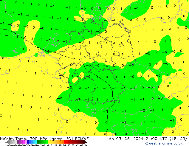 Height/Temp. 700 hPa ECMWF  03.06.2024 21 UTC