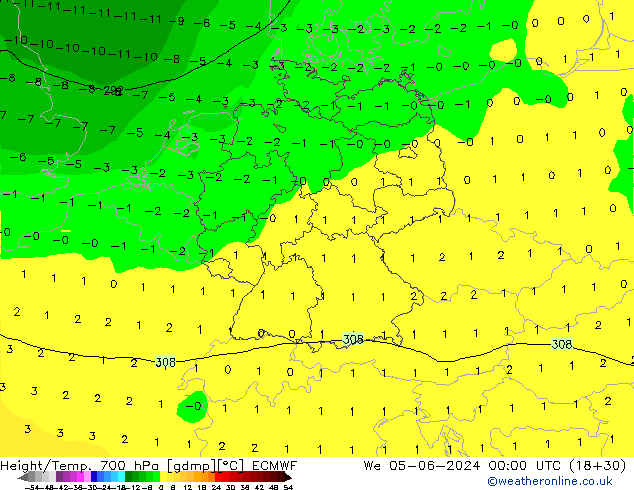 Hoogte/Temp. 700 hPa ECMWF wo 05.06.2024 00 UTC